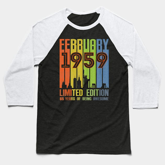 February 1959 65 Years Of Being Awesome Limited Edition Baseball T-Shirt by Red and Black Floral